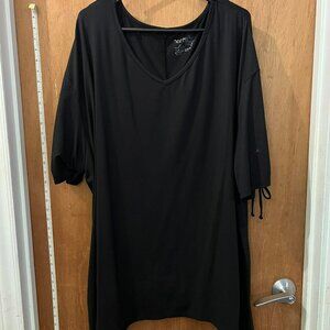 Size 3X(24/26W) - Terra & Sky - Black Knit Half Sleeve w/Tie Pullover Top